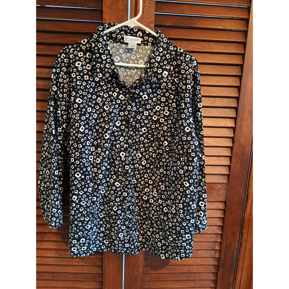 JG Hook Black / White Circle Polka Dot Button Up Top Blouse Office Size 3X